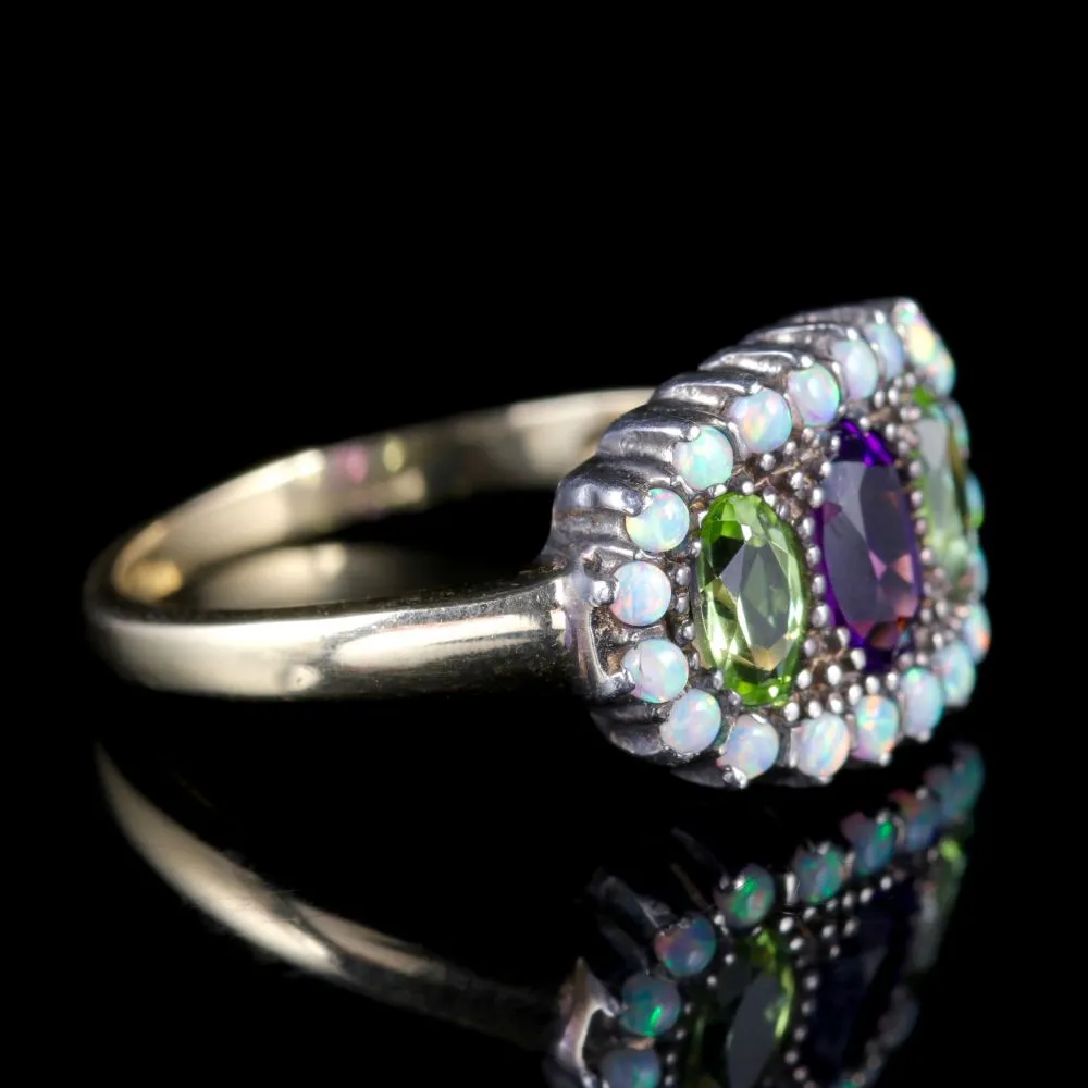 Suffragette Ring Amethyst Peridot Opal 9Ct Gold