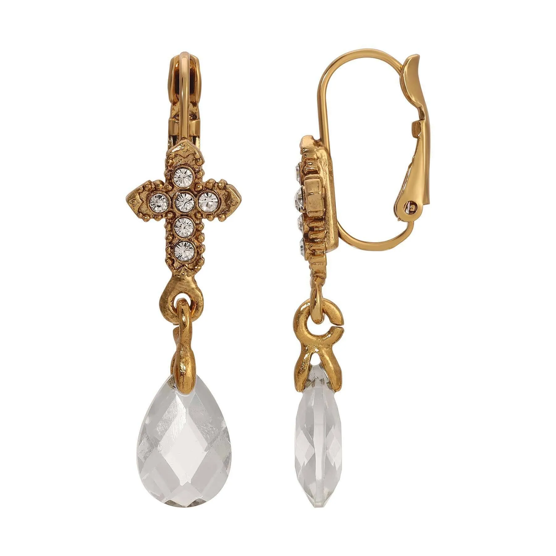 Symbols Of Faith Crystal Cross Briolette Stone Elegance Drop Earrings