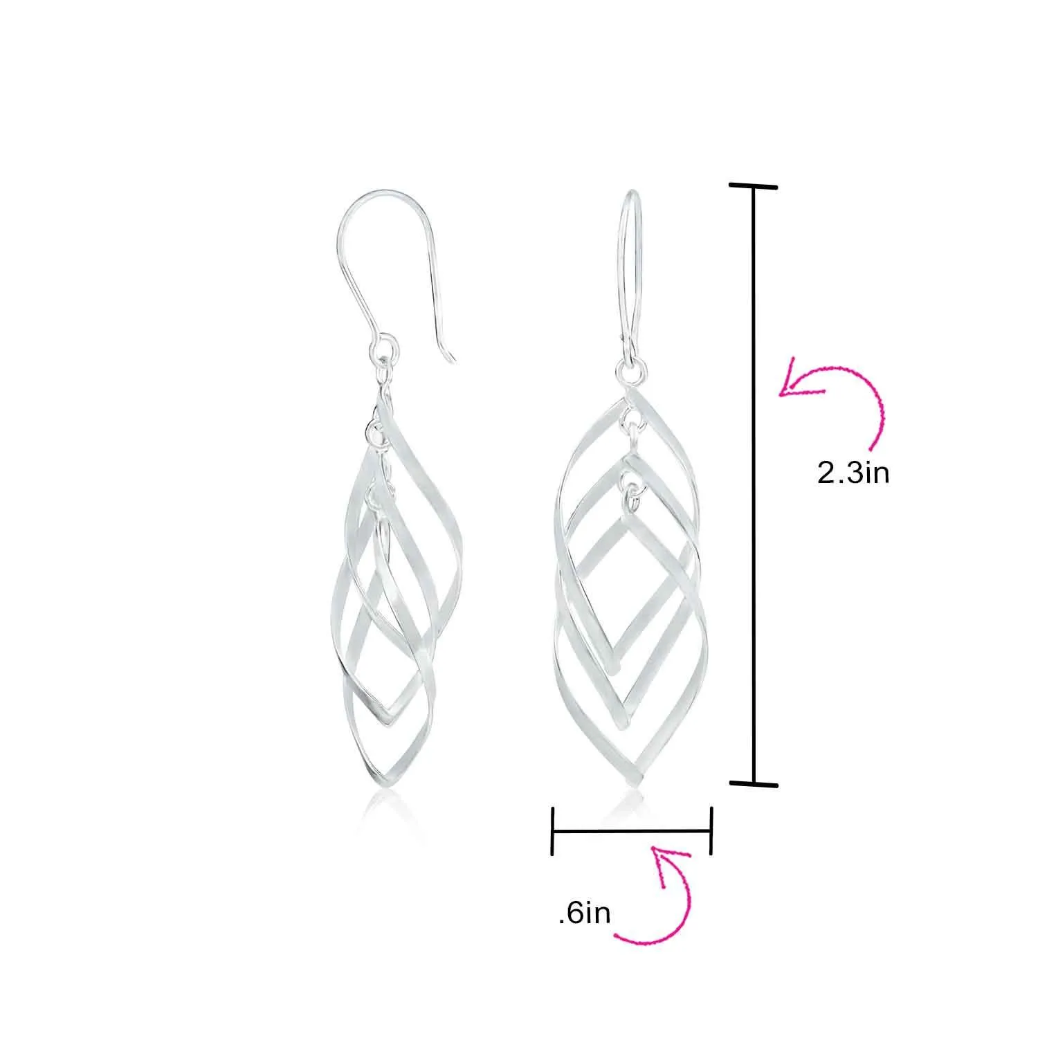 Trendy Swirl Wire Boho Dangle Earrings Multi Teardrop Layer Sterling Silver