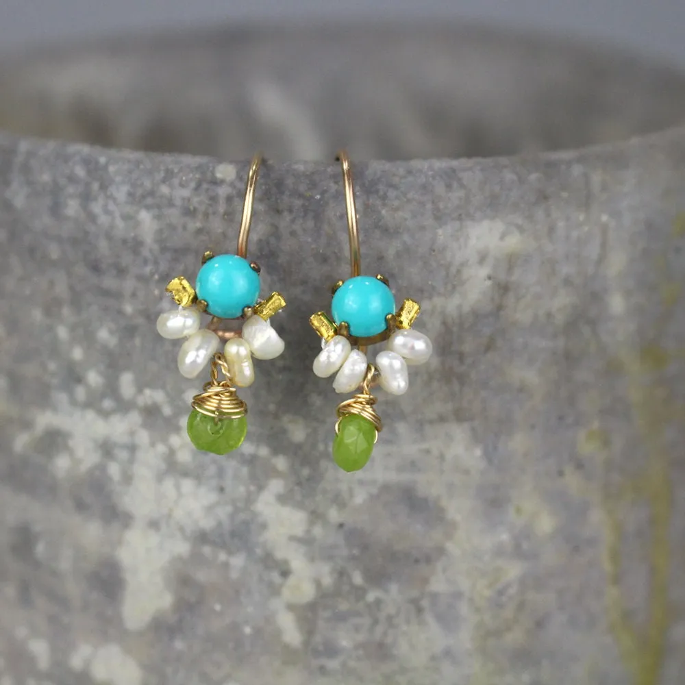 Turquoise Pearl Petite Dancer Earrings