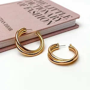 Twisted Hoop Earrings in Textured Gold Tone