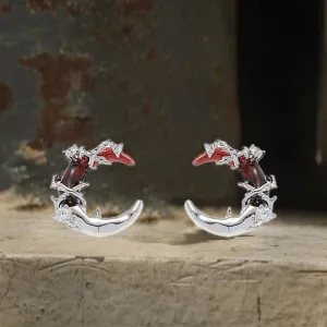 Unique Asymmetry Crimson Moon Alloy Earrings