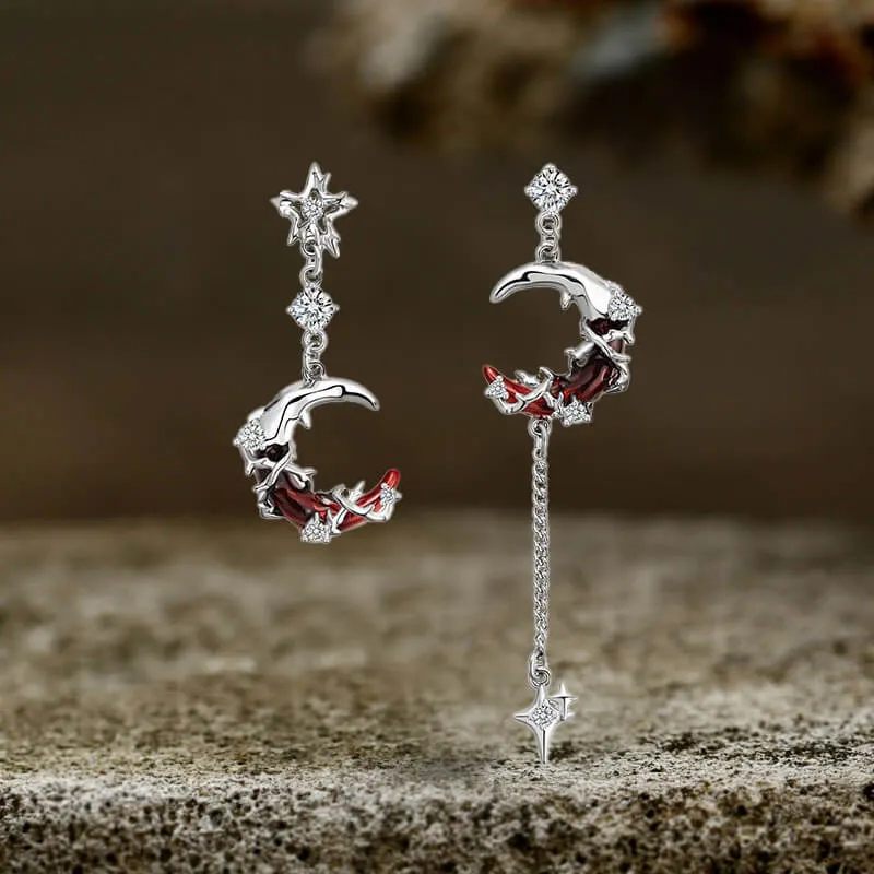 Unique Asymmetry Crimson Moon Alloy Earrings