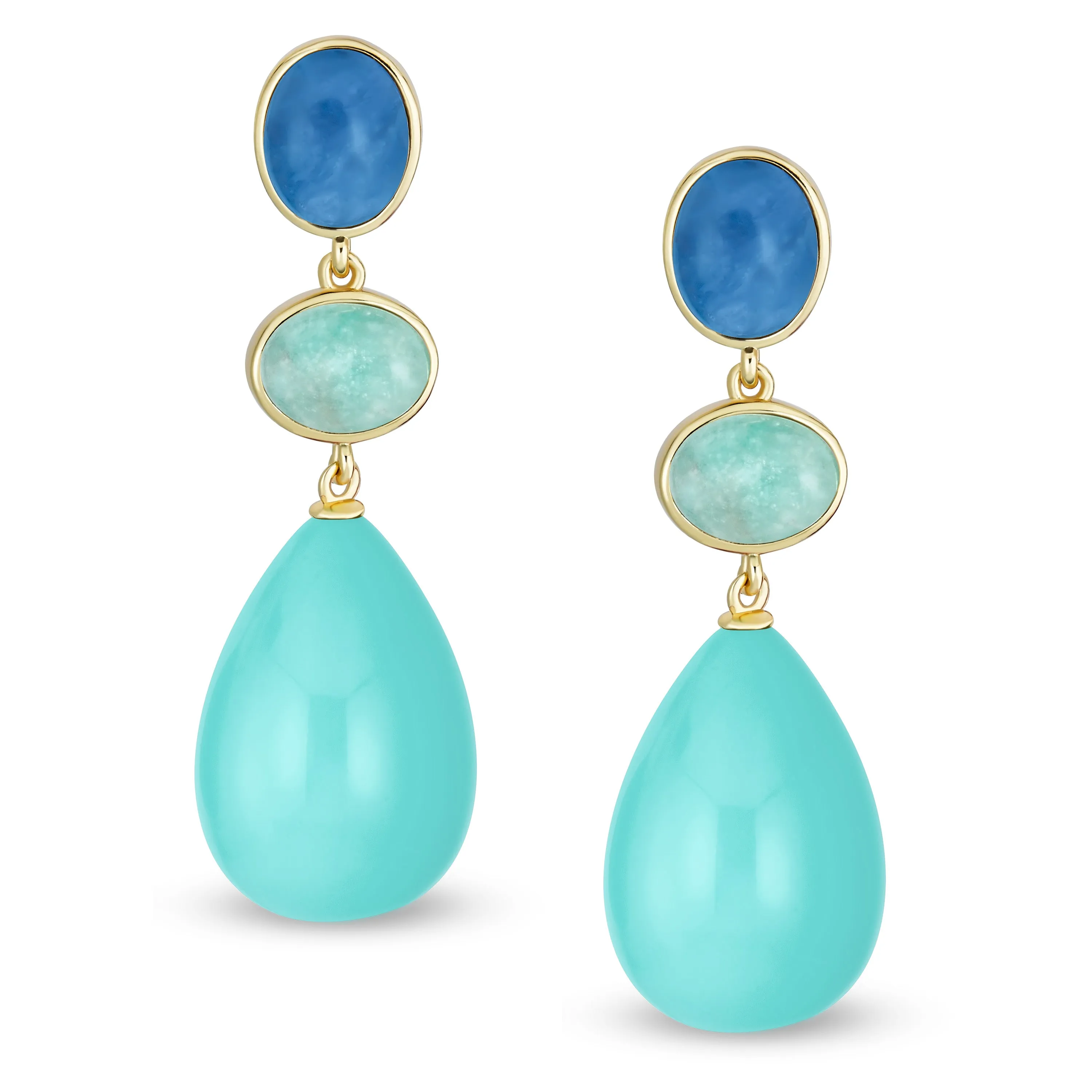 Unique Geometric Dangle Earrings Teardrop Oval & Gemstone in 14K Gold Plated