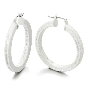 Unique Large White Statement Earrings Grooved Wave Stripes Circle Huggie Hinged Hoop, Party Event