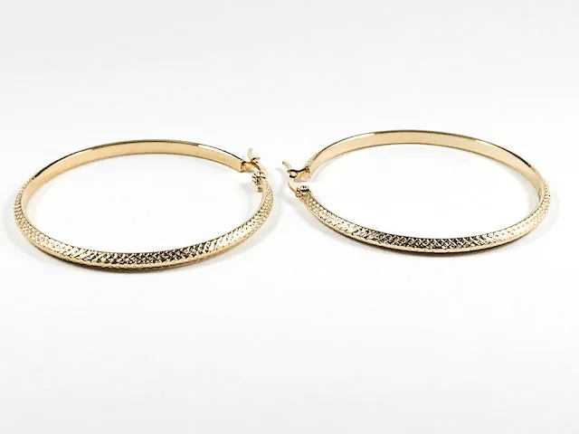 Unique Textured Oval Shape Medium Size Gold Tone Steel Earrings