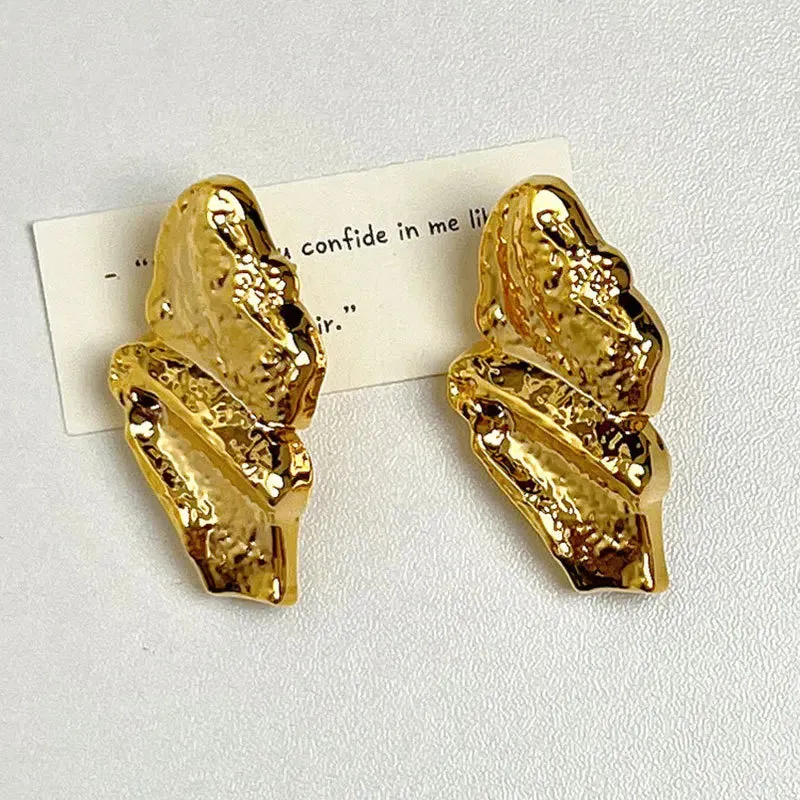 VAIGE Unique Geometric Leaf Stud Earrings with Irregular Convex Folds in Vintage Zinc Alloy for Trendy Party Jewelry