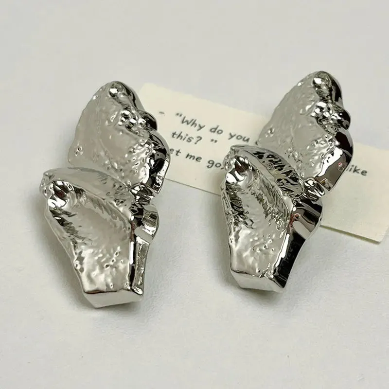 VAIGE Unique Geometric Leaf Stud Earrings with Irregular Convex Folds in Vintage Zinc Alloy for Trendy Party Jewelry