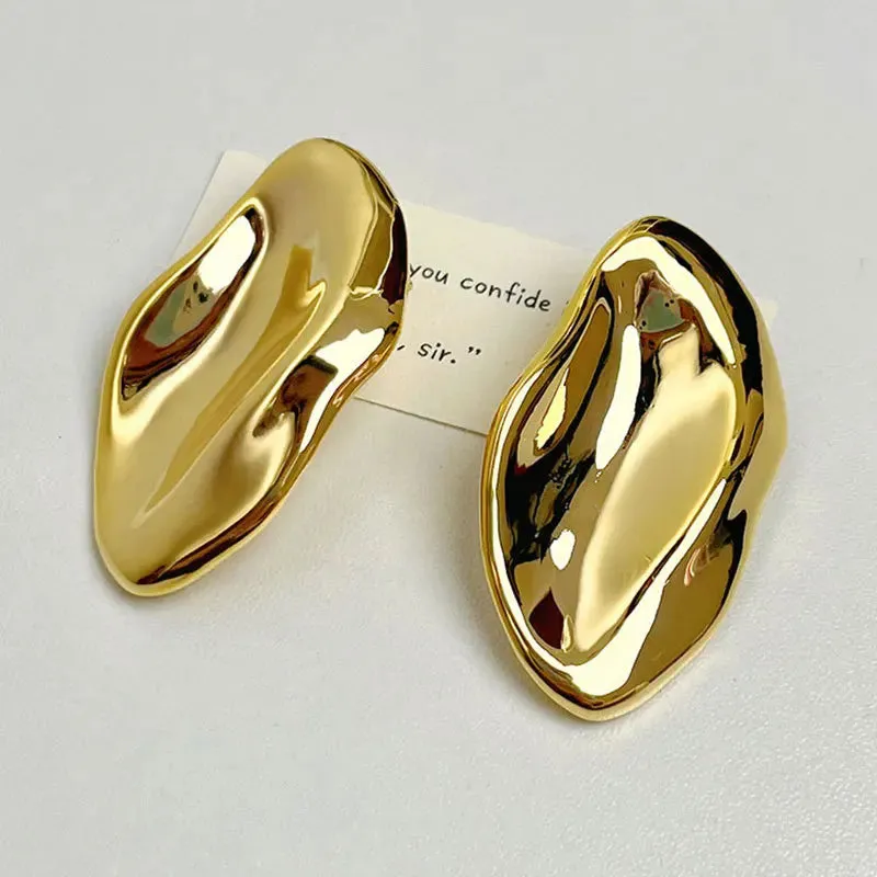 VAIGE Unique Geometric Leaf Stud Earrings with Irregular Convex Folds in Vintage Zinc Alloy for Trendy Party Jewelry