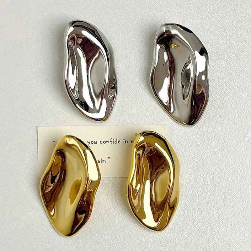 VAIGE Unique Geometric Leaf Stud Earrings with Irregular Convex Folds in Vintage Zinc Alloy for Trendy Party Jewelry