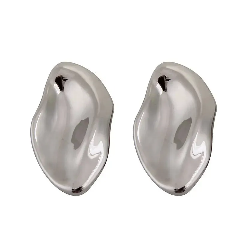 VAIGE Unique Geometric Leaf Stud Earrings with Irregular Convex Folds in Vintage Zinc Alloy for Trendy Party Jewelry