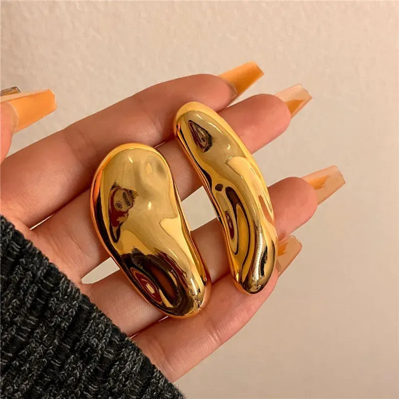 VAIGE Unique Geometric Leaf Stud Earrings with Irregular Convex Folds in Vintage Zinc Alloy for Trendy Party Jewelry