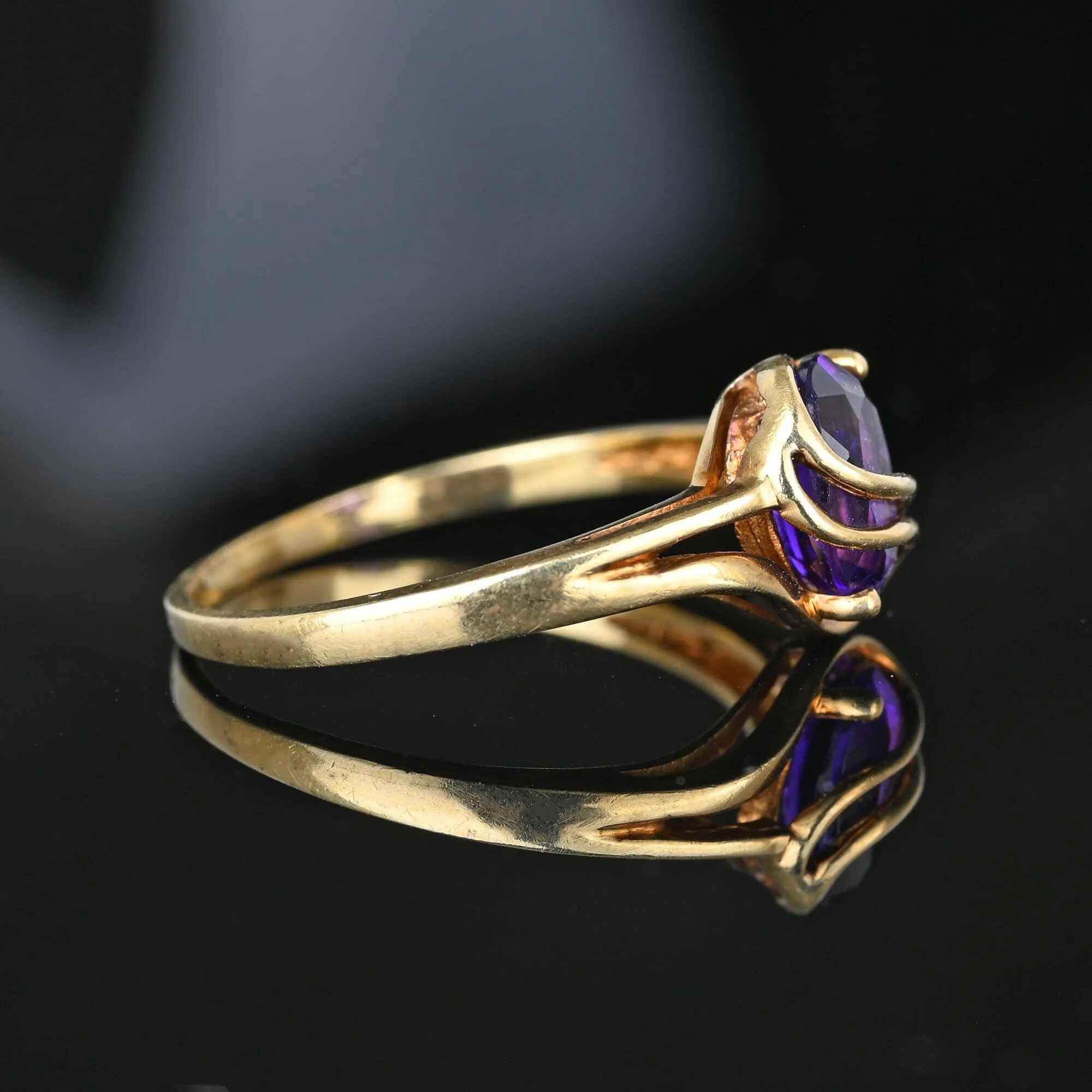 Vintage 10K Gold Bypass Amethyst Ring, Sz 9