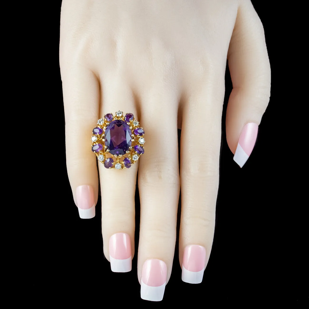 Vintage Amethyst Diamond Cluster Cocktail Ring 10ct Amethyst