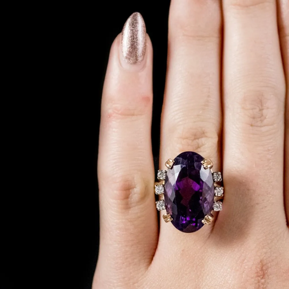 Vintage Amethyst Diamond Cocktail Ring 20ct Amethyst