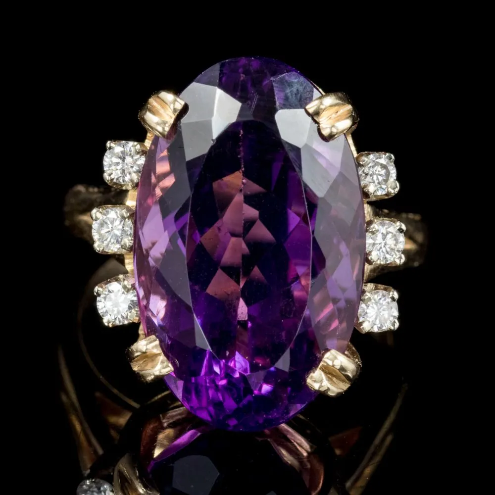 Vintage Amethyst Diamond Cocktail Ring 20ct Amethyst