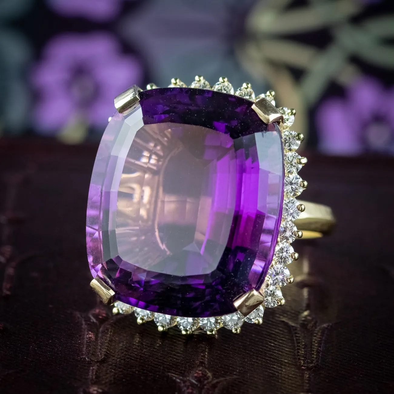 Vintage Amethyst Diamond Cocktail Ring 40ct Amethyst