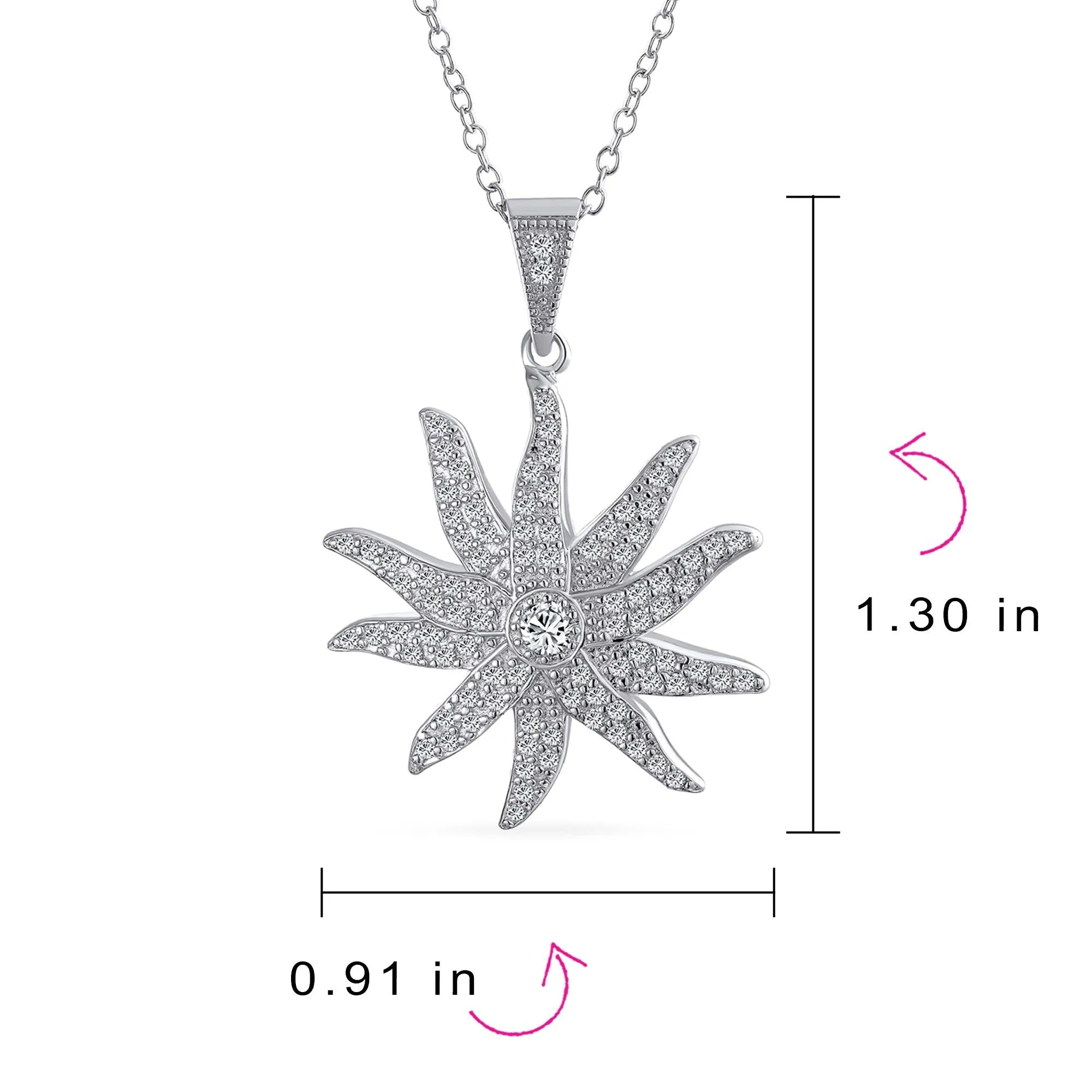 Vintage Sunburst CZ Pendant Necklace in Sterling Silver with Chain