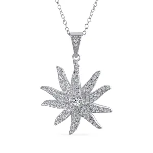 Vintage Sunburst CZ Pendant Necklace in Sterling Silver with Chain