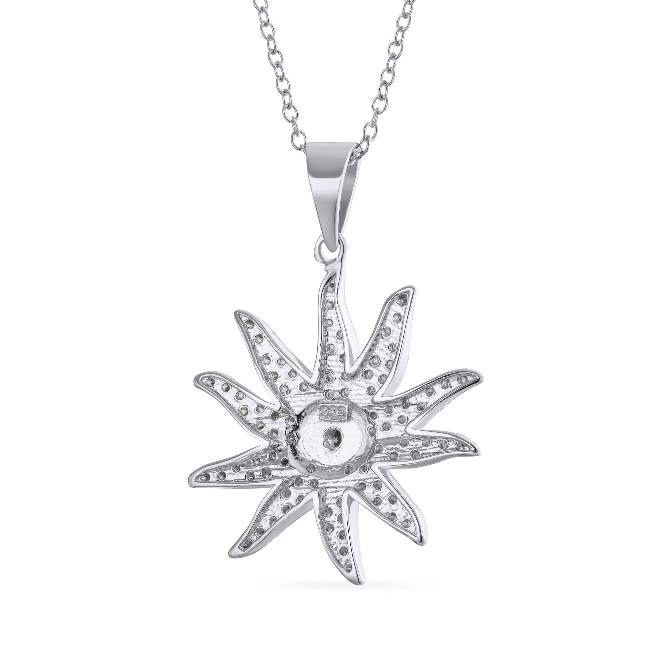 Vintage Sunburst CZ Pendant Necklace in Sterling Silver with Chain