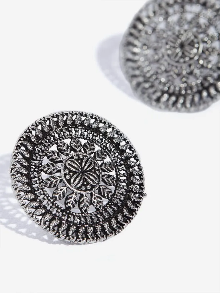 Westside Accessories Silver Circular Pattern Stud Earrings