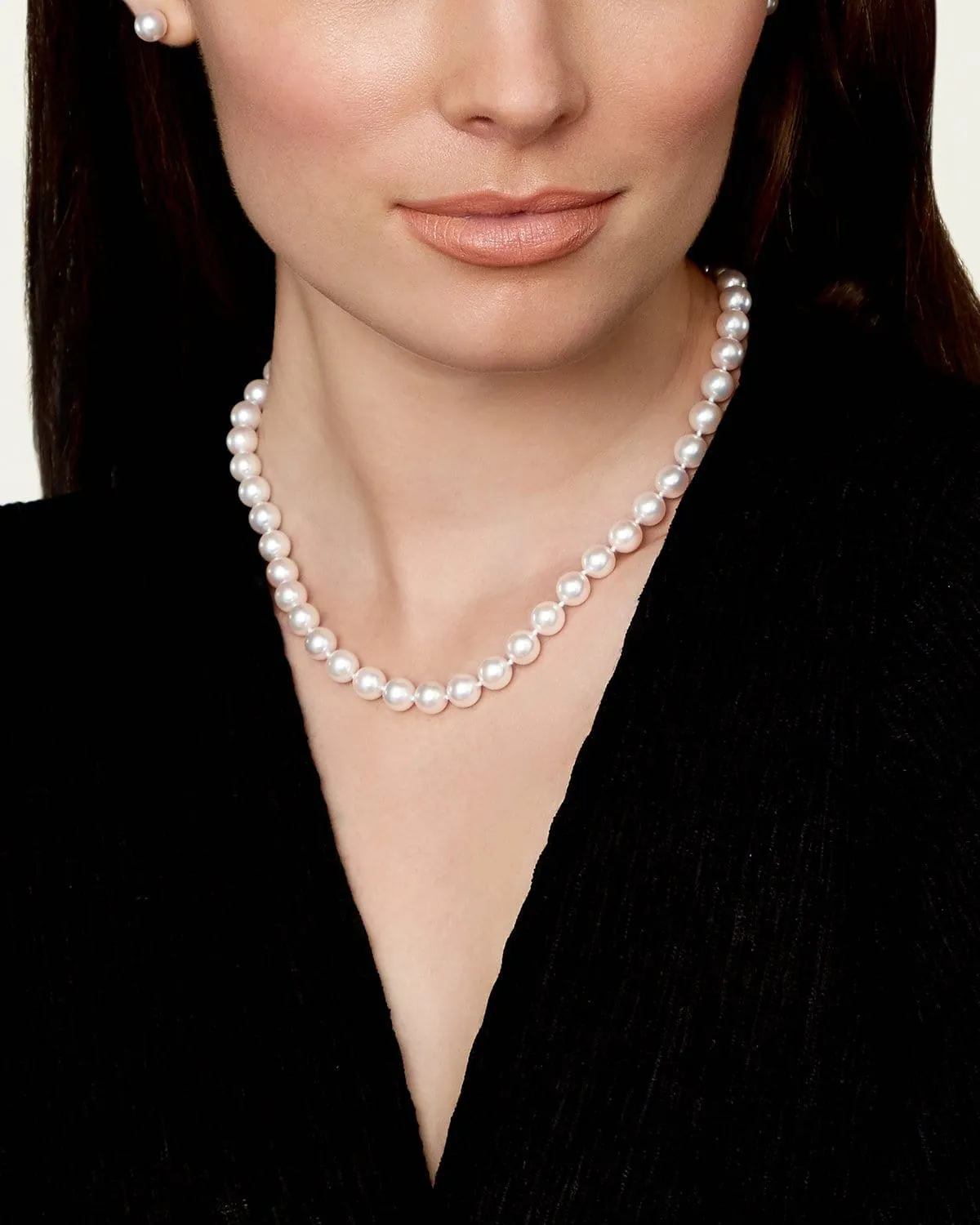 White Japanese Akoya Pearl Necklace, 8.5-9.0mm - AA  Quality