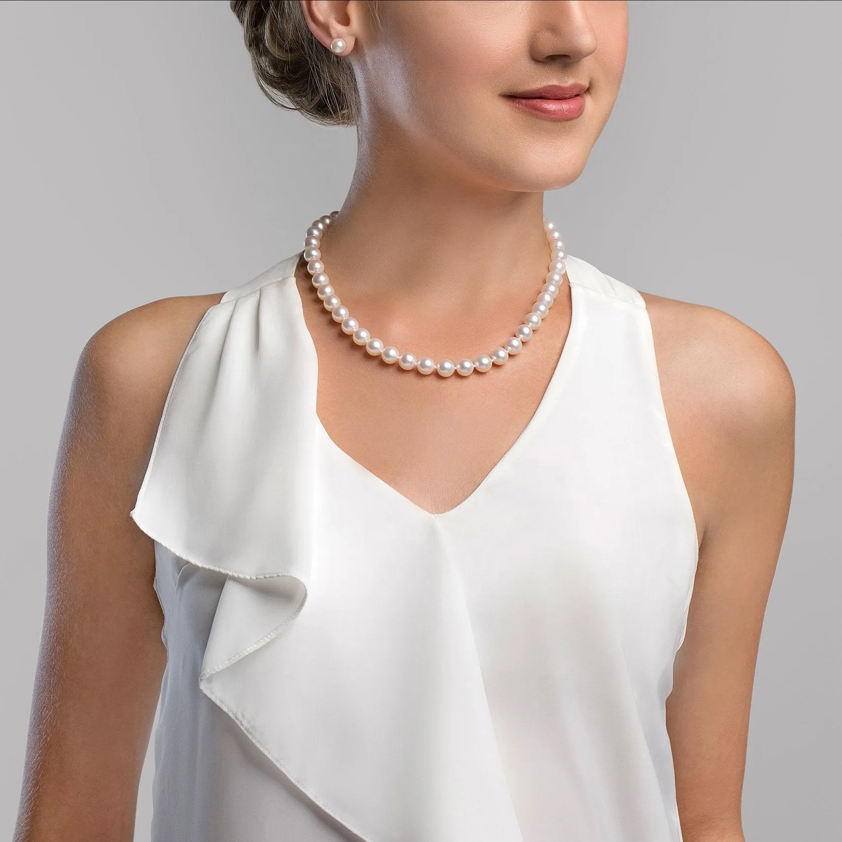 White Japanese Akoya Pearl Necklace, 9.0-9.5mm - AA  Quality