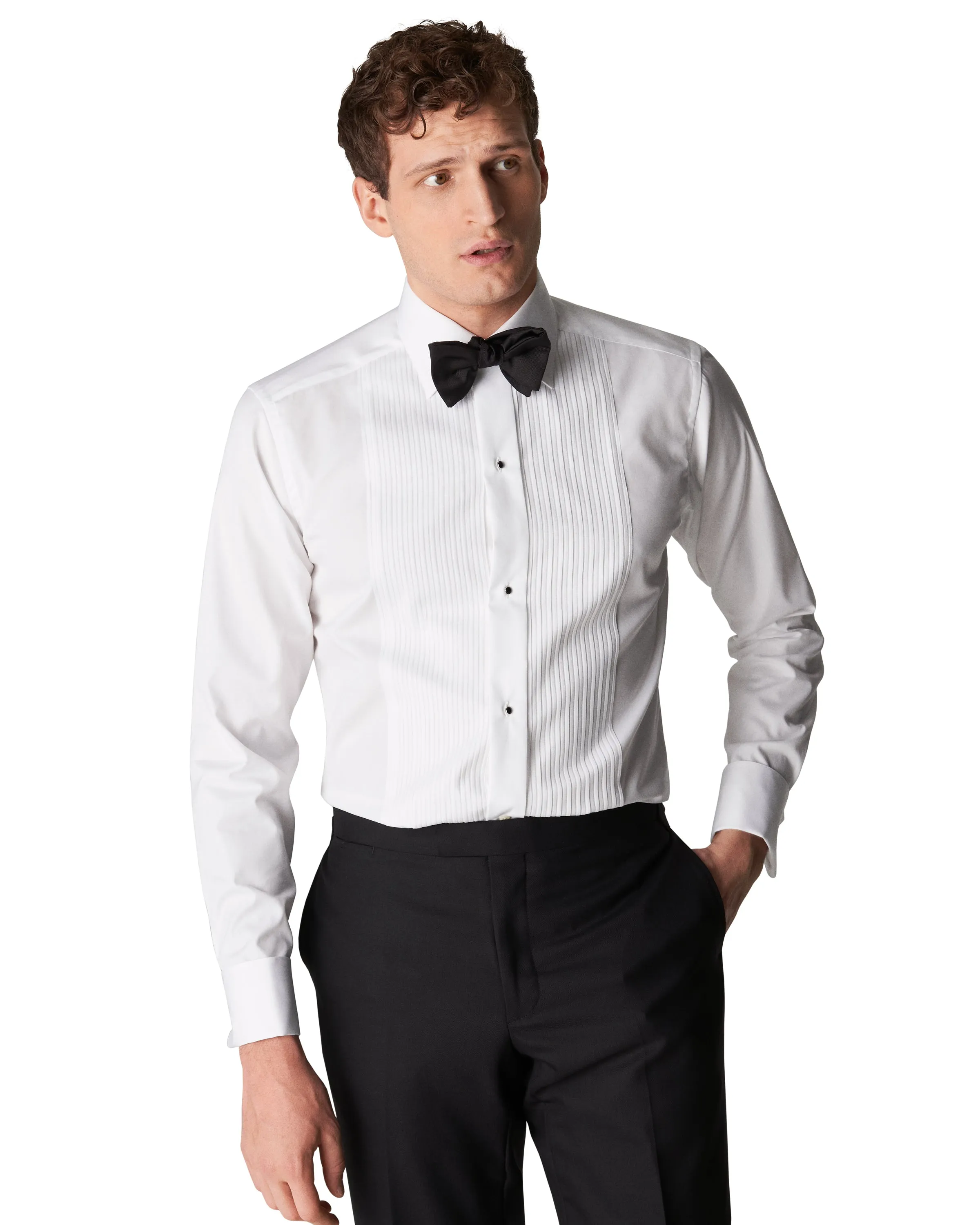 White Pleated Contemporary Fit Dress Shirt