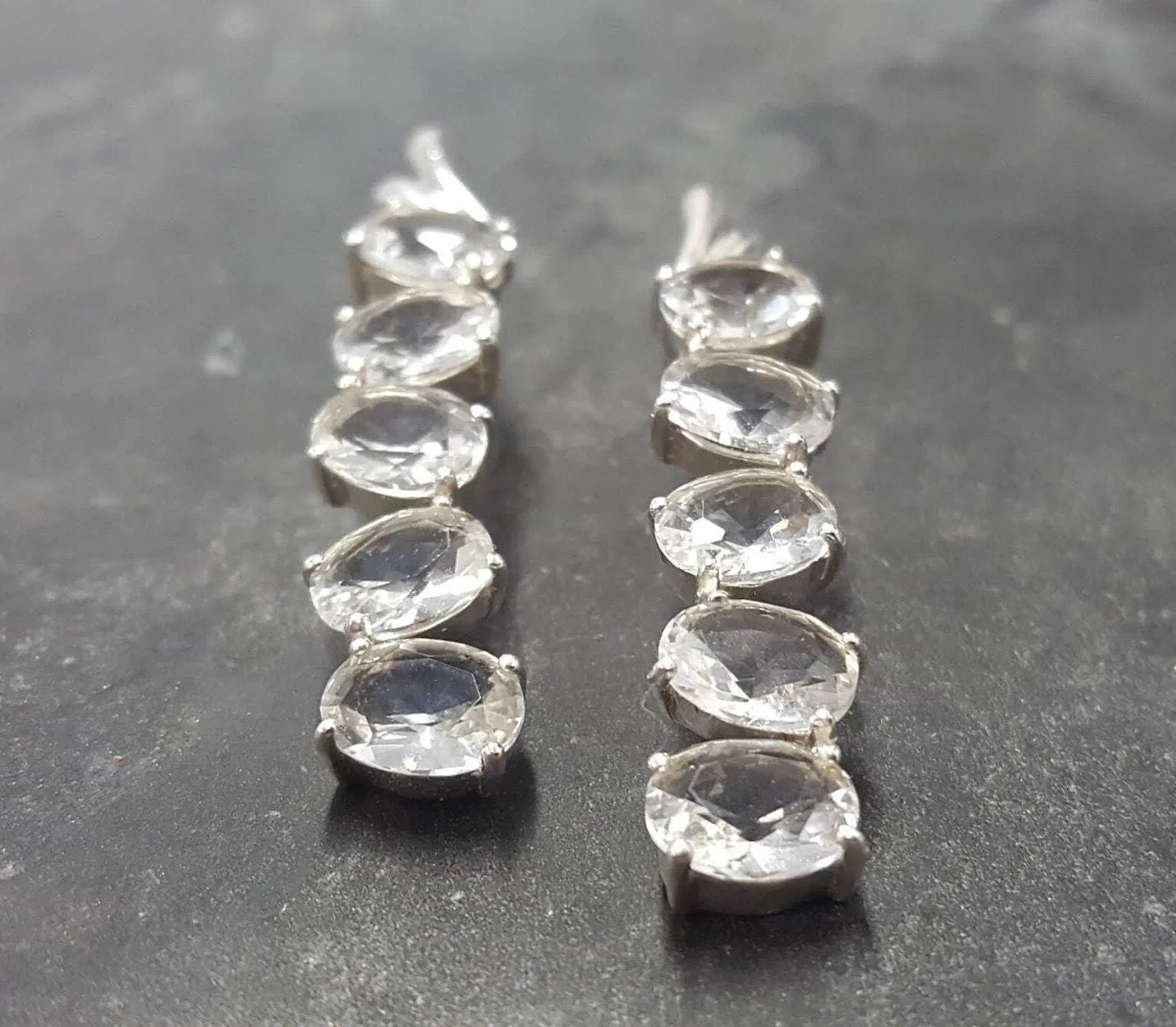 White Topaz Earrings, Evening Wear Earrings, Bridal Earrings, Sterling Silver Earrings, Long Silver Earrings, Bridal Jewelry, Bridal Set