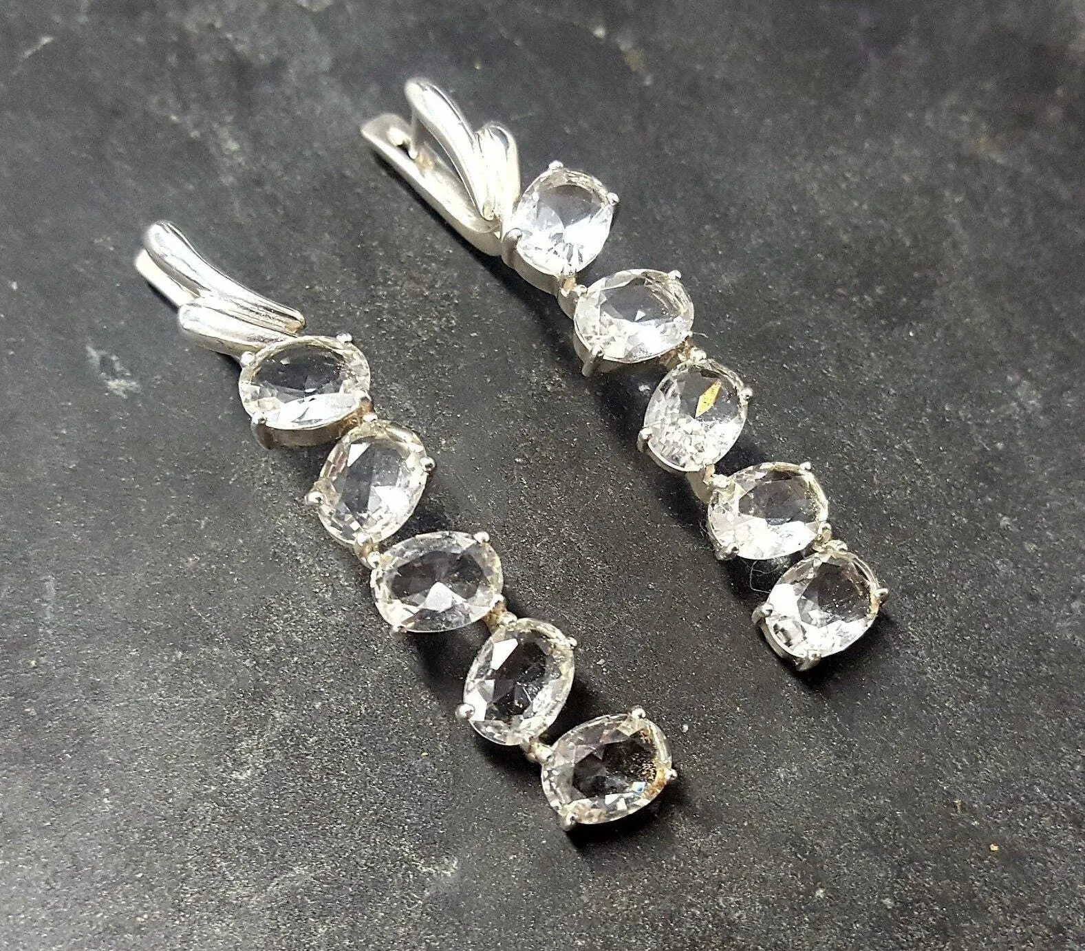 White Topaz Earrings, Evening Wear Earrings, Bridal Earrings, Sterling Silver Earrings, Long Silver Earrings, Bridal Jewelry, Bridal Set