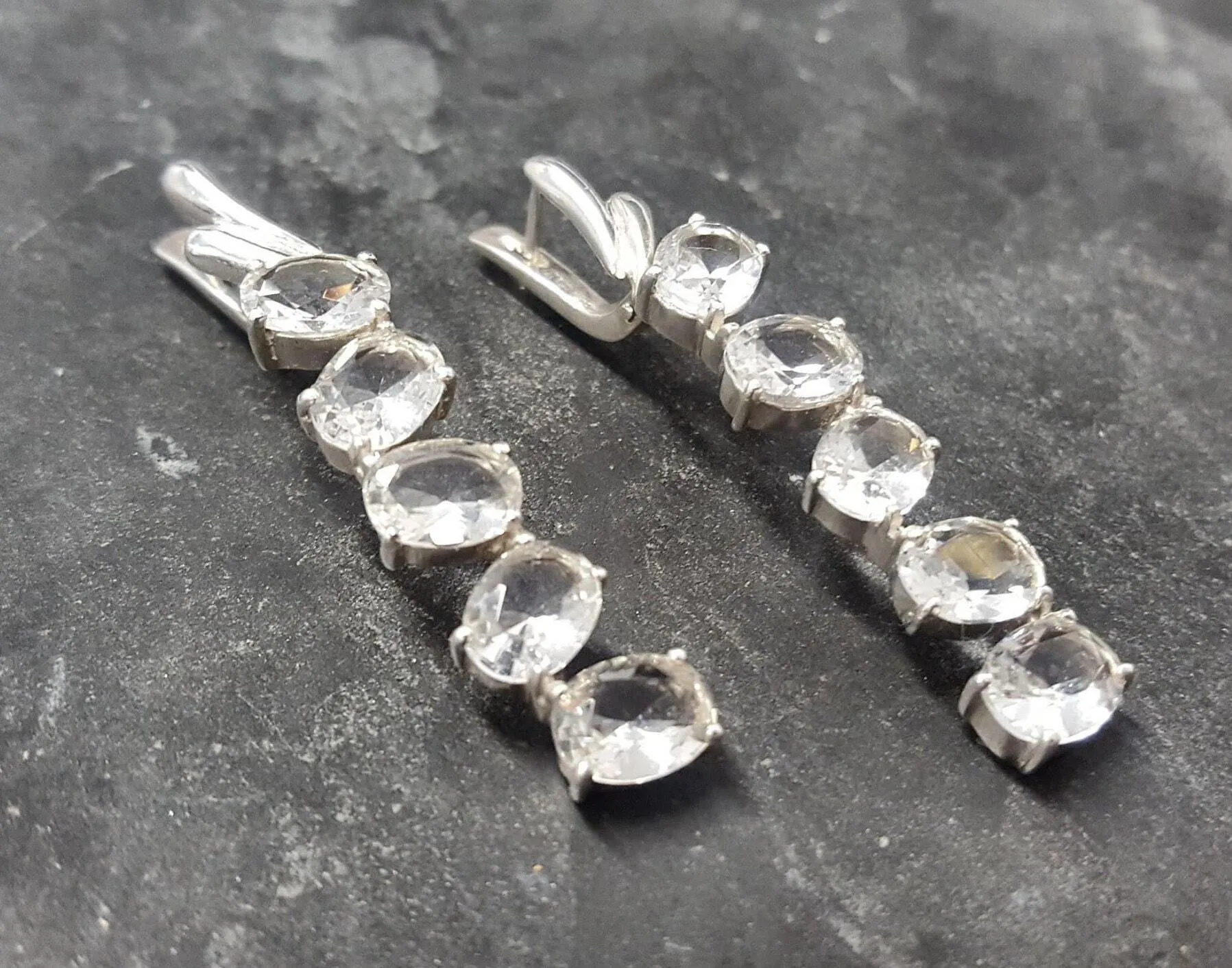 White Topaz Earrings, Evening Wear Earrings, Bridal Earrings, Sterling Silver Earrings, Long Silver Earrings, Bridal Jewelry, Bridal Set