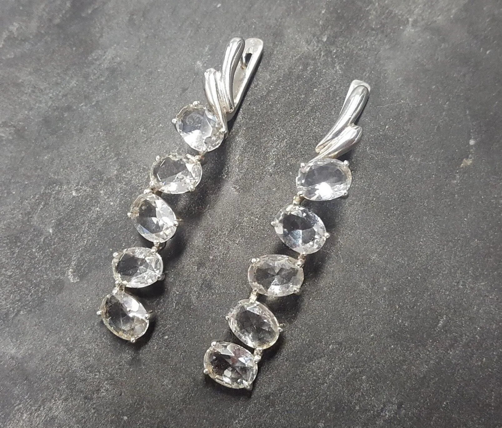 White Topaz Earrings, Evening Wear Earrings, Bridal Earrings, Sterling Silver Earrings, Long Silver Earrings, Bridal Jewelry, Bridal Set