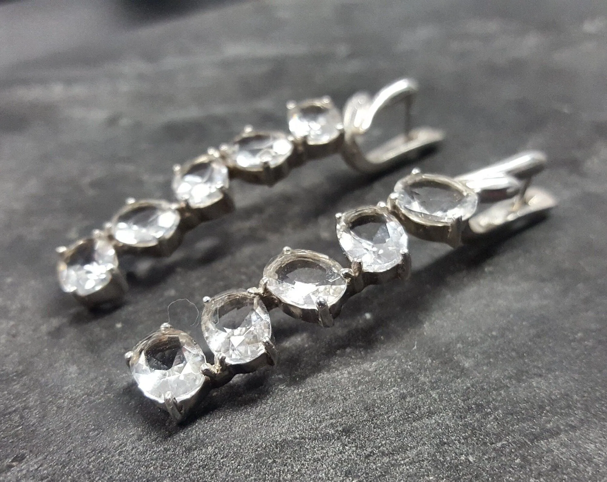 White Topaz Earrings, Evening Wear Earrings, Bridal Earrings, Sterling Silver Earrings, Long Silver Earrings, Bridal Jewelry, Bridal Set