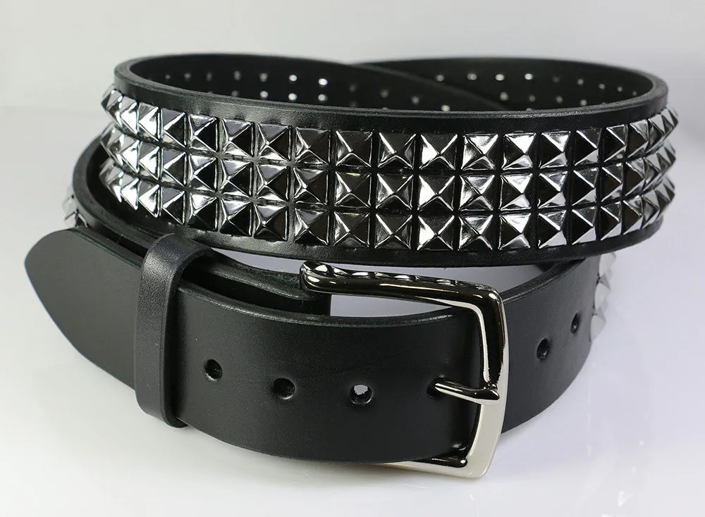 Wide 3 Row Pyramid Studded Belt 1.75", Removable Buckle