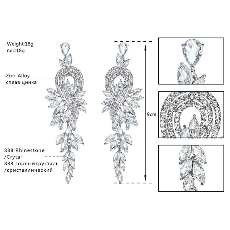 Women Crystal Leaves Long Drop Earrings