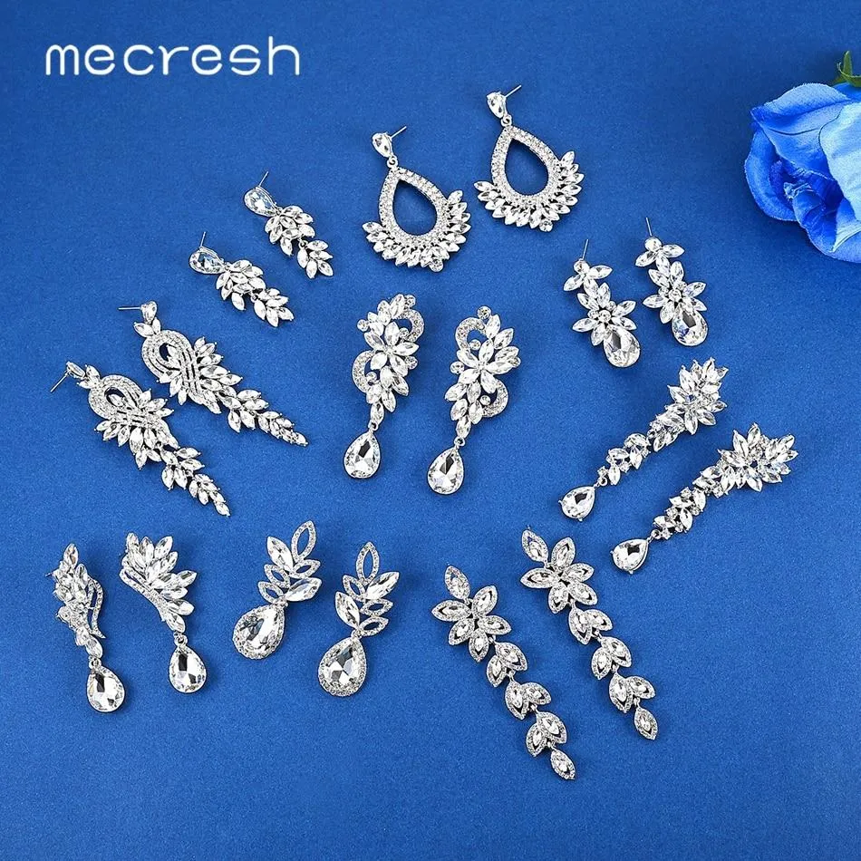 Women Crystal Leaves Long Drop Earrings