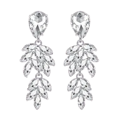 Women Crystal Leaves Long Drop Earrings