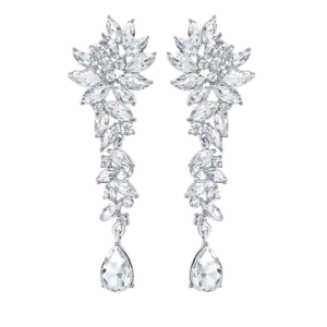 Women Crystal Leaves Long Drop Earrings